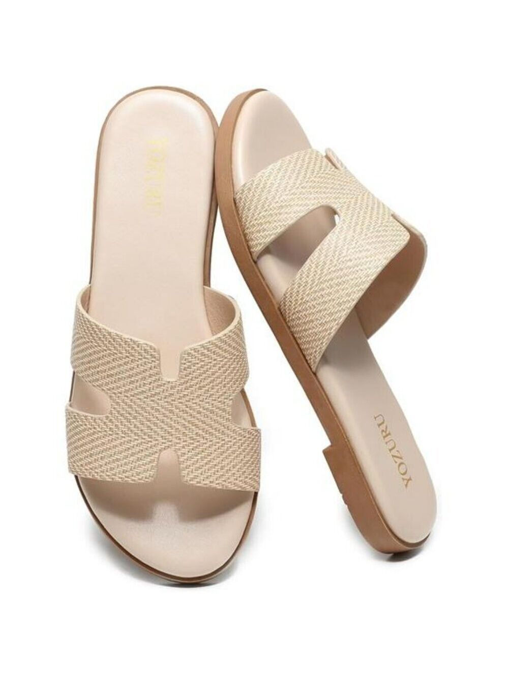 Womens Flat Leather Sandals Open Toe Slip On Summer Slides Casual Comfort